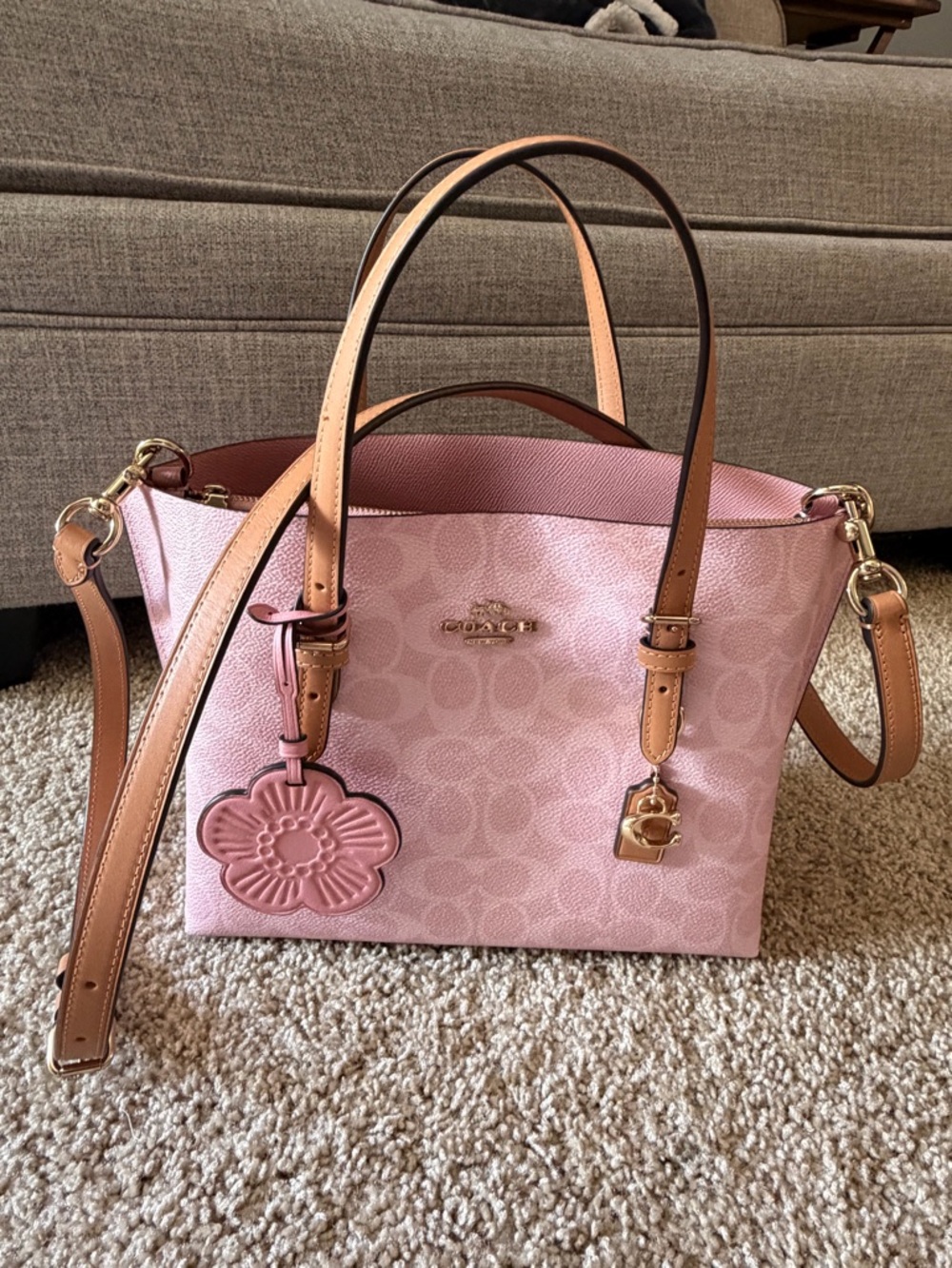 Coach 2026 Powder Pink Signature Mollie Tote with Tan Handles and Gold Hardware - Picture 10 of 10